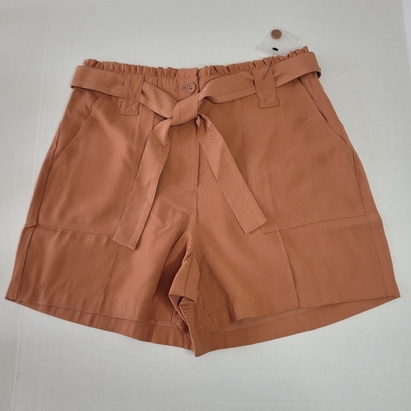 Nine West Mocha Frosting High-Waisted Paperbag Utility Shorts Sz M - Picture 2 of 7